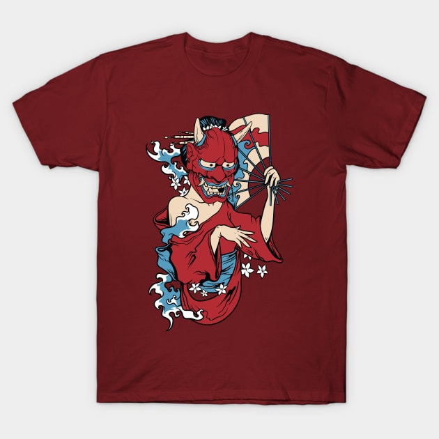 Geisha in Demon Mask T-Shirt by NiceIO